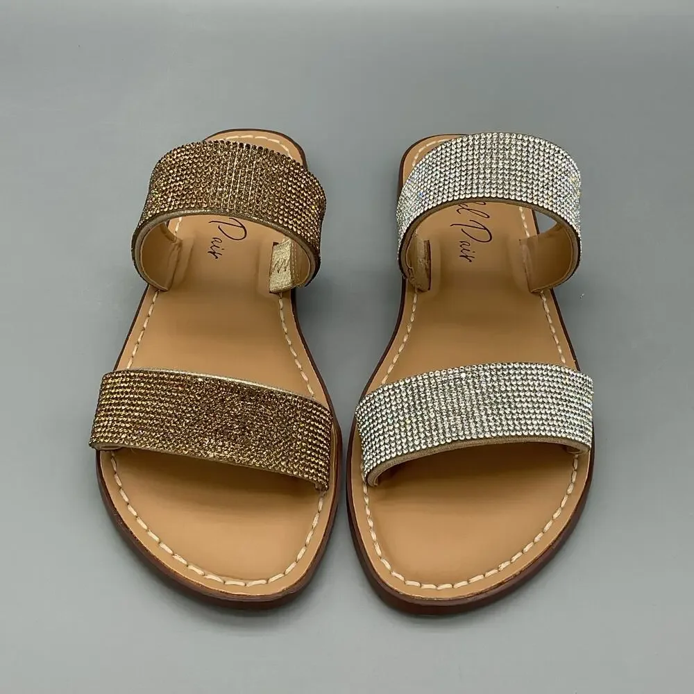 NEW Wild Pair Women’s Rhinestone Ginnie Slide Sandals Silver/Bronze Size 7.5M